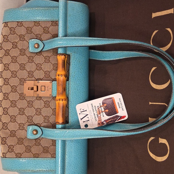 Gucci Vintage 1990s ultra rare limited edition turquoise Bamboo Bullet Bag - Picture 11 of 17